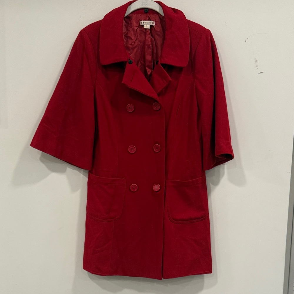 Stylish Red Double-Breasted Pea Coat